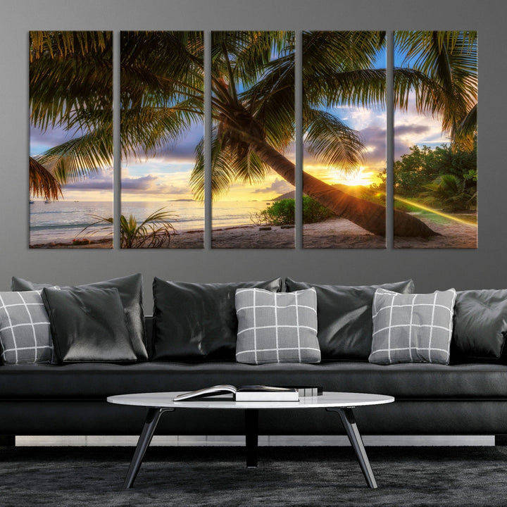 Ocean Beach Canvas Wall Art Beach Canvas, Coastal Sunset Tropical Island Beach Sunset Artwork Print for Living Room Home