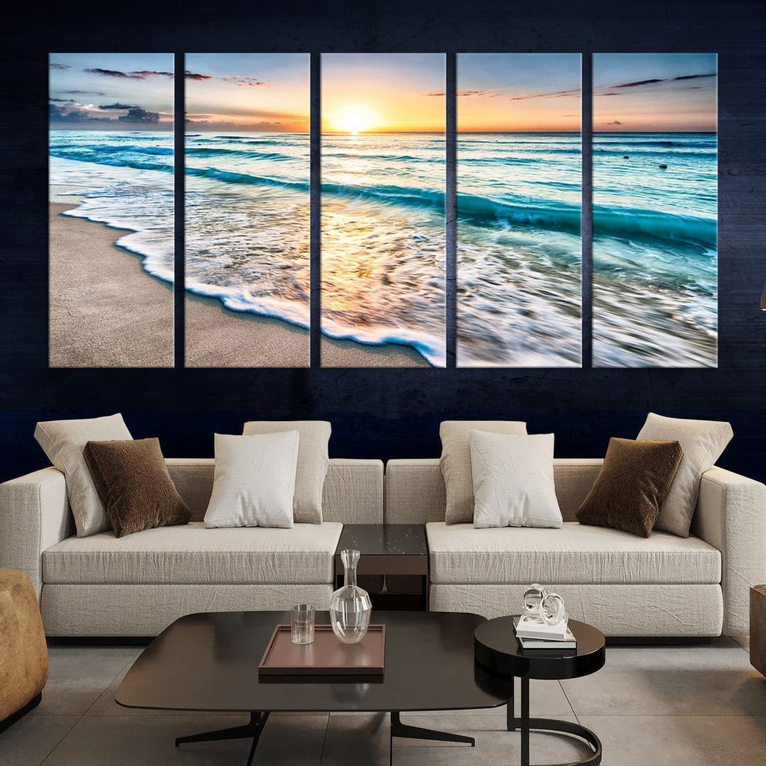 Ocean Beach Canvas Wall Art Beach Canvas, Coastal Sunset Tropical Island Beach Sunset Artwork Print for Living Room Home