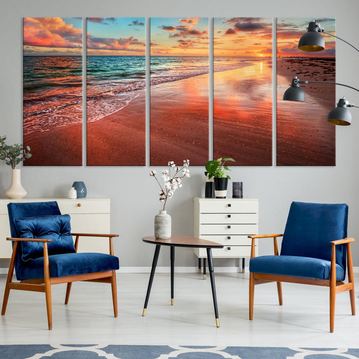 Ocean Beach Canvas Wall Art Beach Canvas, Coastal Sunset Tropical Island Beach Sunset Artwork Print for Living Room Home