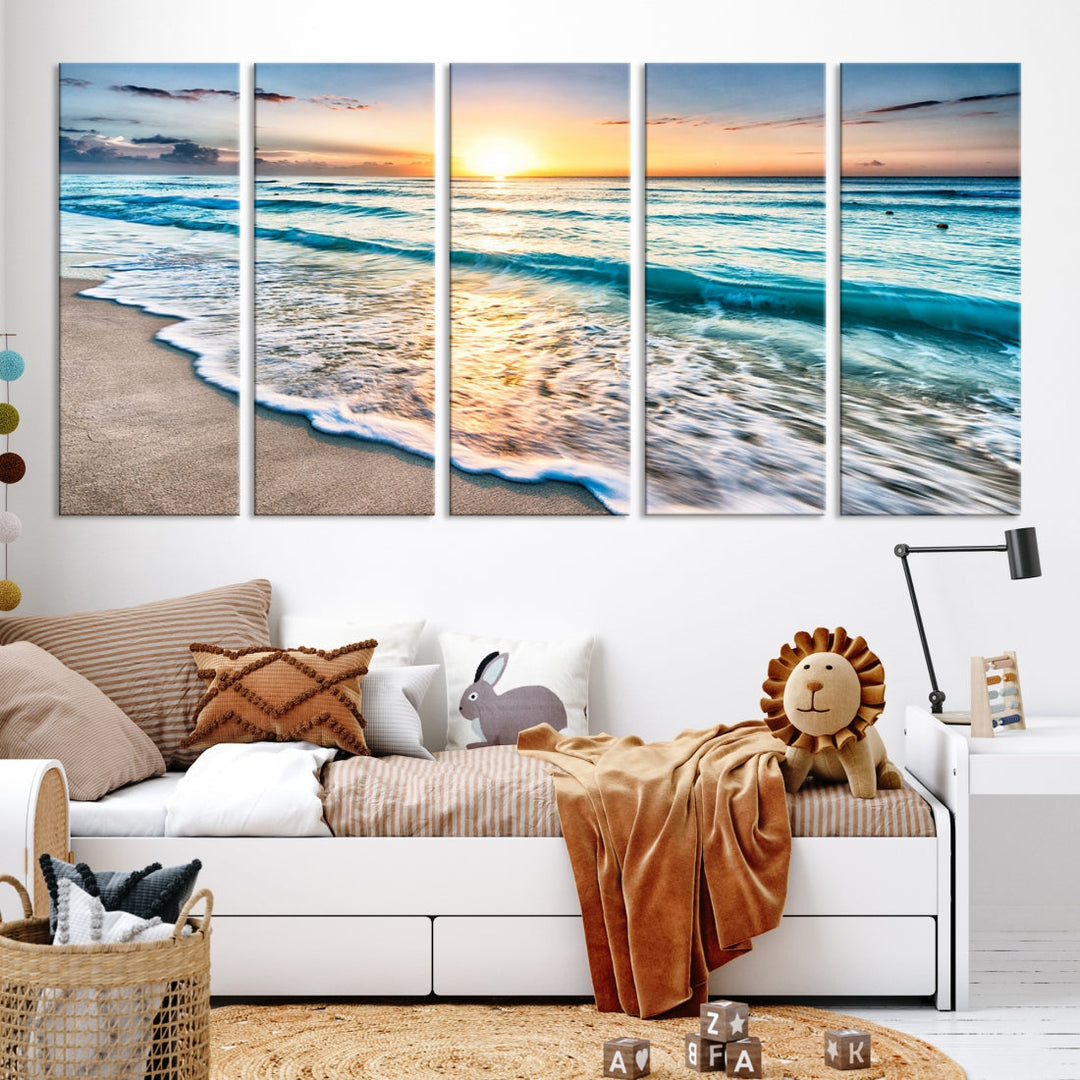 Ocean Beach Canvas Wall Art Beach Canvas, Coastal Sunset Tropical Island Beach Sunset Artwork Print for Living Room Home