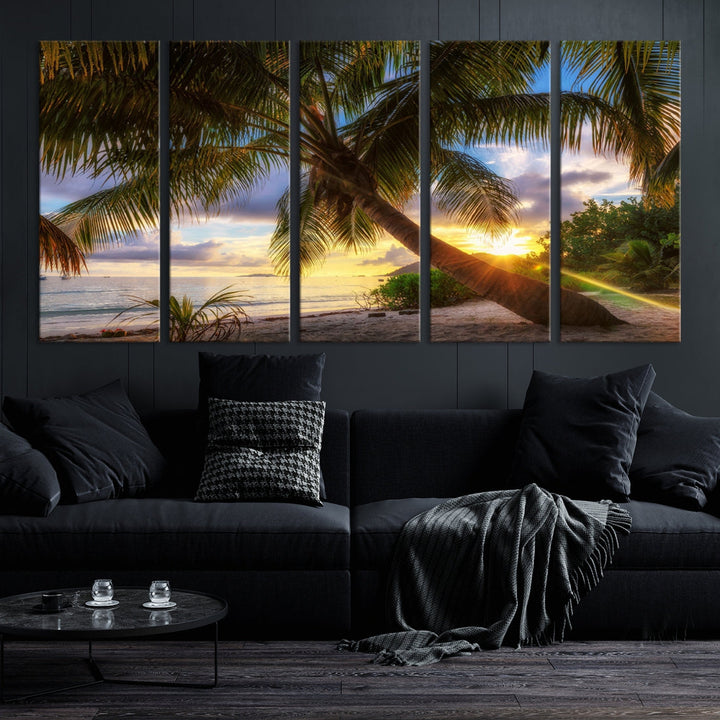 Ocean Beach Canvas Wall Art Beach Canvas, Coastal Sunset Tropical Island Beach Sunset Artwork Print for Living Room Home