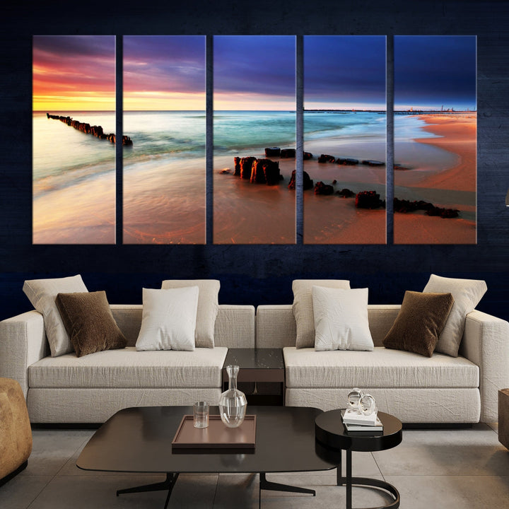 Ocean Beach Canvas Wall Art Beach Canvas, Coastal Sunset Tropical Island Beach Sunset Artwork Print for Living Room Home