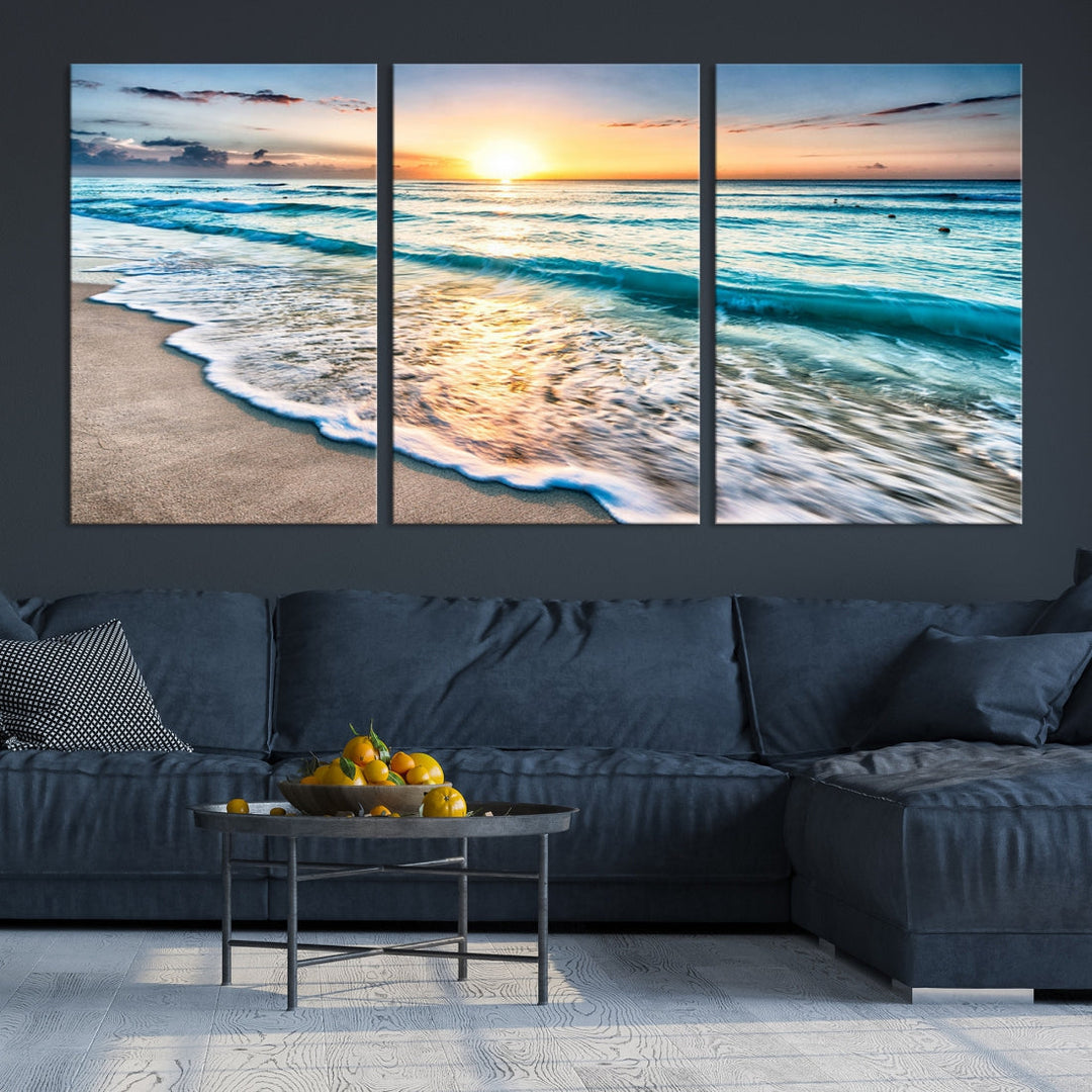 Ocean Beach Canvas Wall Art Beach Canvas, Coastal Sunset Tropical Island Beach Sunset Artwork Print for Living Room Home