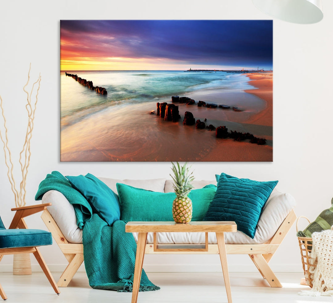 Ocean Beach Canvas Wall Art Beach Canvas, Coastal Sunset Tropical Island Beach Sunset Artwork Print for Living Room Home