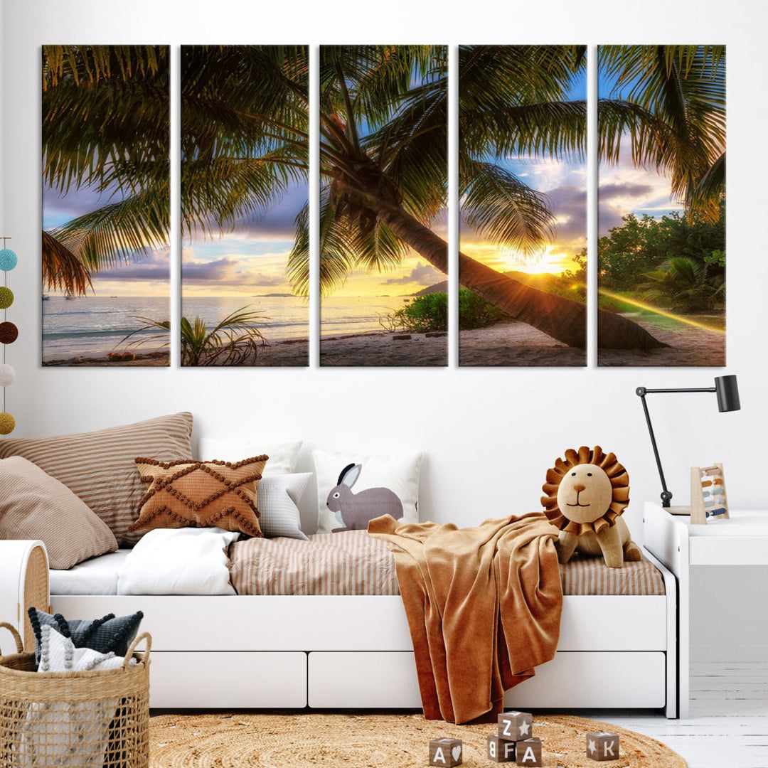 Ocean Beach Canvas Wall Art Beach Canvas, Coastal Sunset Tropical Island Beach Sunset Artwork Print for Living Room Home