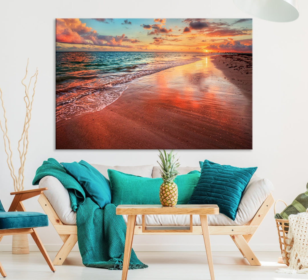 Ocean Beach Canvas Wall Art Beach Canvas, Coastal Sunset Tropical Island Beach Sunset Artwork Print for Living Room Home