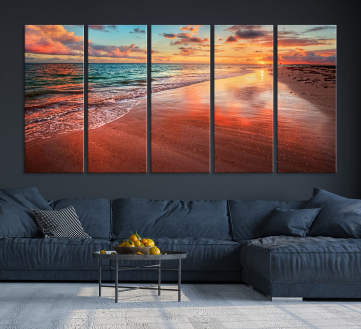 Ocean Beach Canvas Wall Art Beach Canvas, Coastal Sunset Tropical Island Beach Sunset Artwork Print for Living Room Home