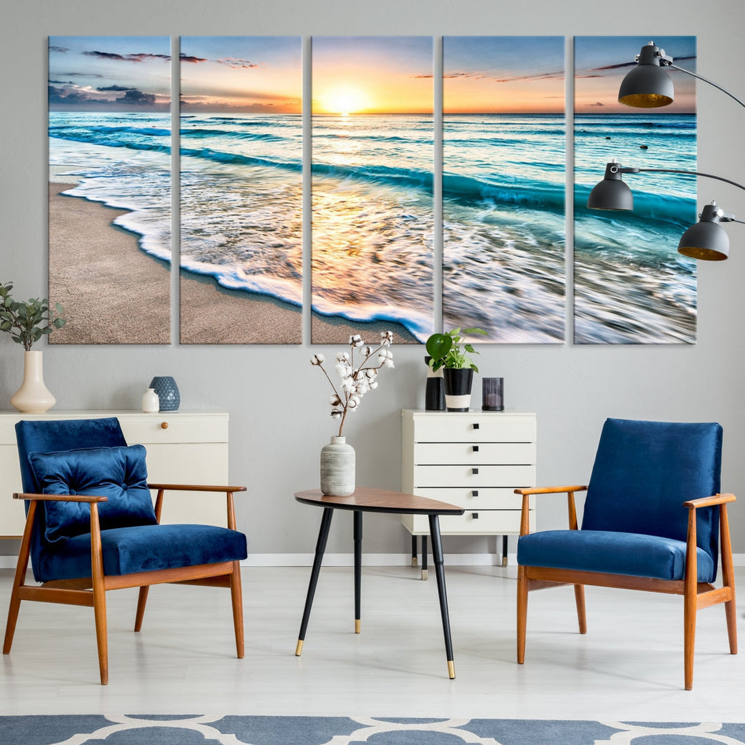 Ocean Beach Canvas Wall Art Beach Canvas, Coastal Sunset Tropical Island Beach Sunset Artwork Print for Living Room Home