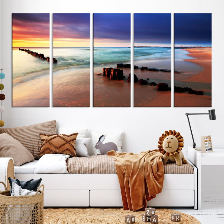 Ocean Beach Canvas Wall Art Beach Canvas, Coastal Sunset Tropical Island Beach Sunset Artwork Print for Living Room Home