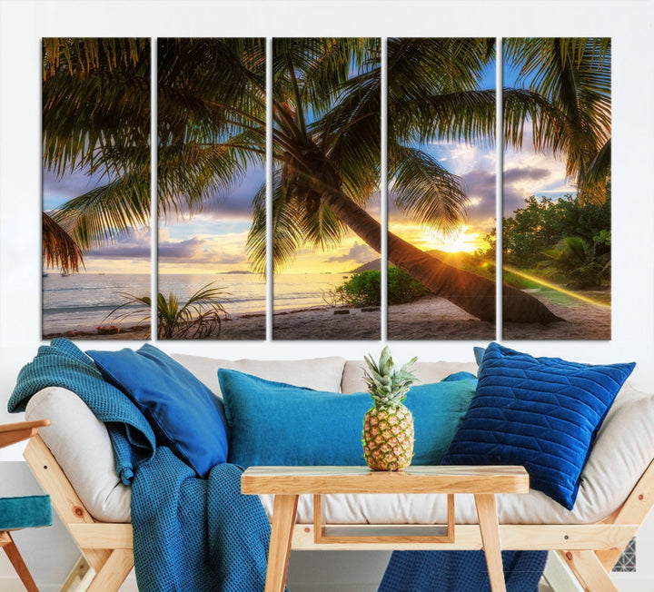 Ocean Beach Canvas Wall Art Beach Canvas, Coastal Sunset Tropical Island Beach Sunset Artwork Print for Living Room Home