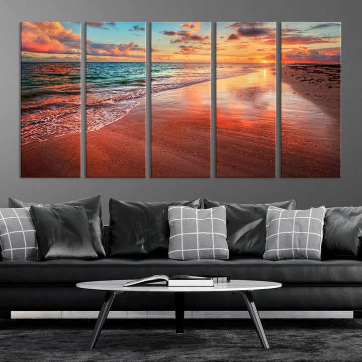 Ocean Beach Canvas Wall Art Beach Canvas, Coastal Sunset Tropical Island Beach Sunset Artwork Print for Living Room Home