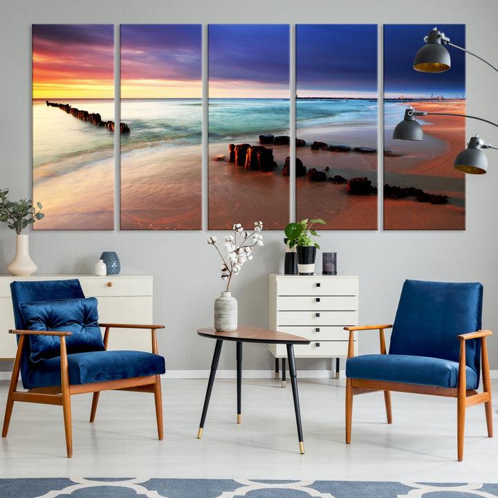 Ocean Beach Canvas Wall Art Beach Canvas, Coastal Sunset Tropical Island Beach Sunset Artwork Print for Living Room Home