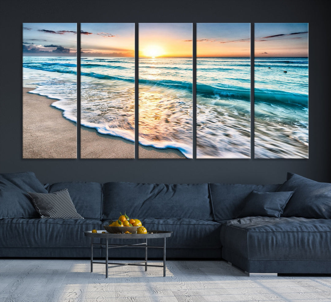 Ocean Beach Canvas Wall Art Beach Canvas, Coastal Sunset Tropical Island Beach Sunset Artwork Print for Living Room Home