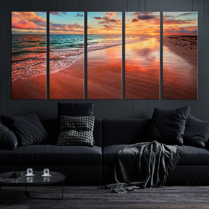 Ocean Beach Canvas Wall Art Beach Canvas, Coastal Sunset Tropical Island Beach Sunset Artwork Print for Living Room Home