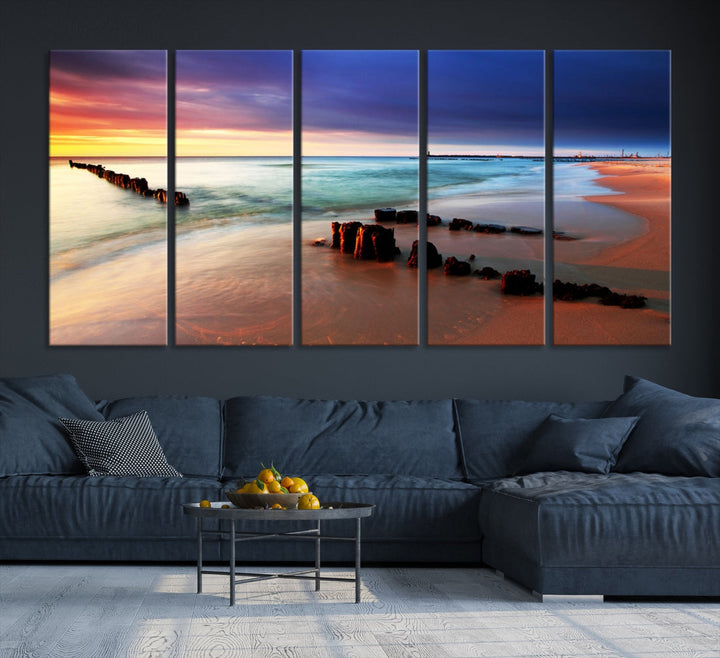 Ocean Beach Canvas Wall Art Beach Canvas, Coastal Sunset Tropical Island Beach Sunset Artwork Print for Living Room Home