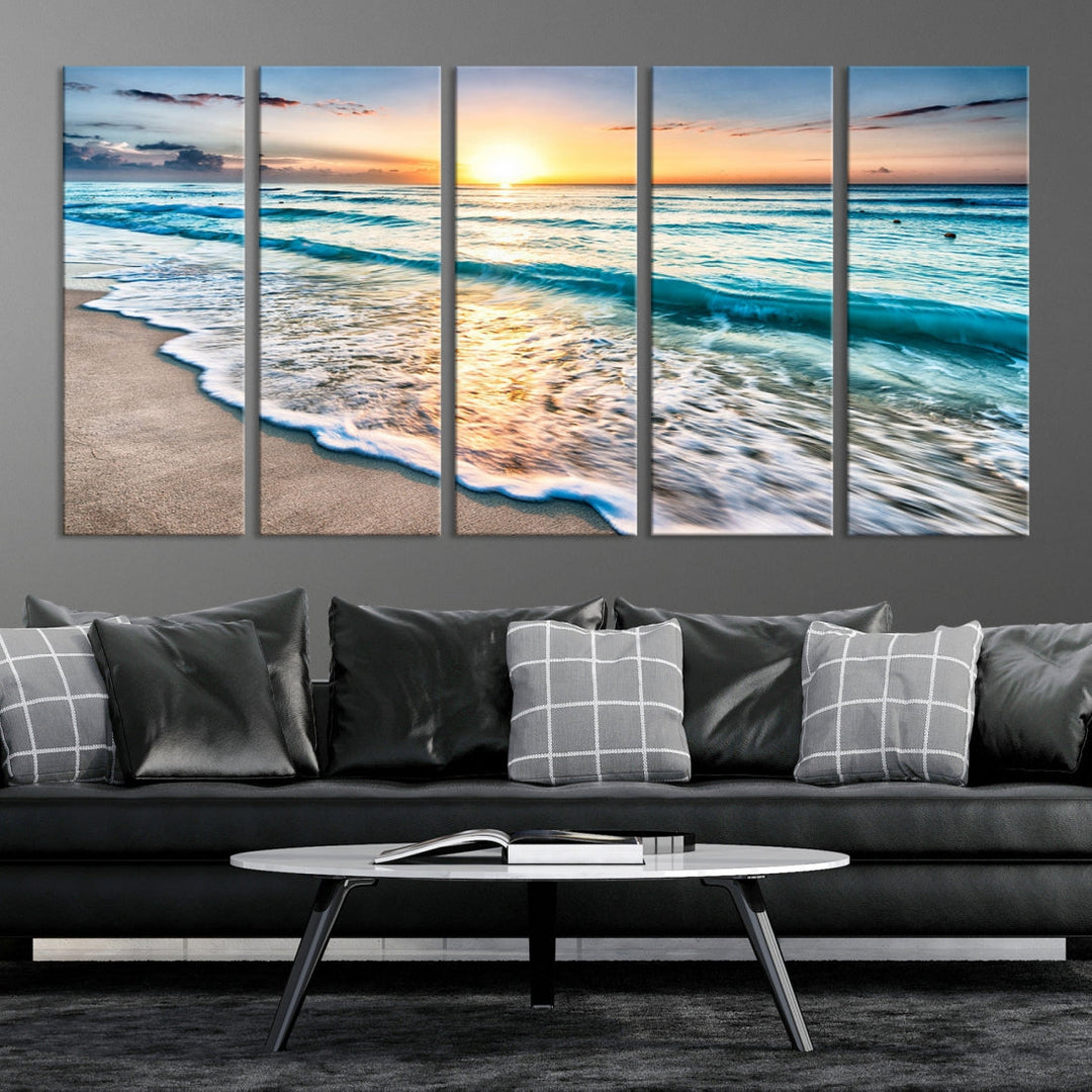 Ocean Beach Canvas Wall Art Beach Canvas, Coastal Sunset Tropical Island Beach Sunset Artwork Print for Living Room Home