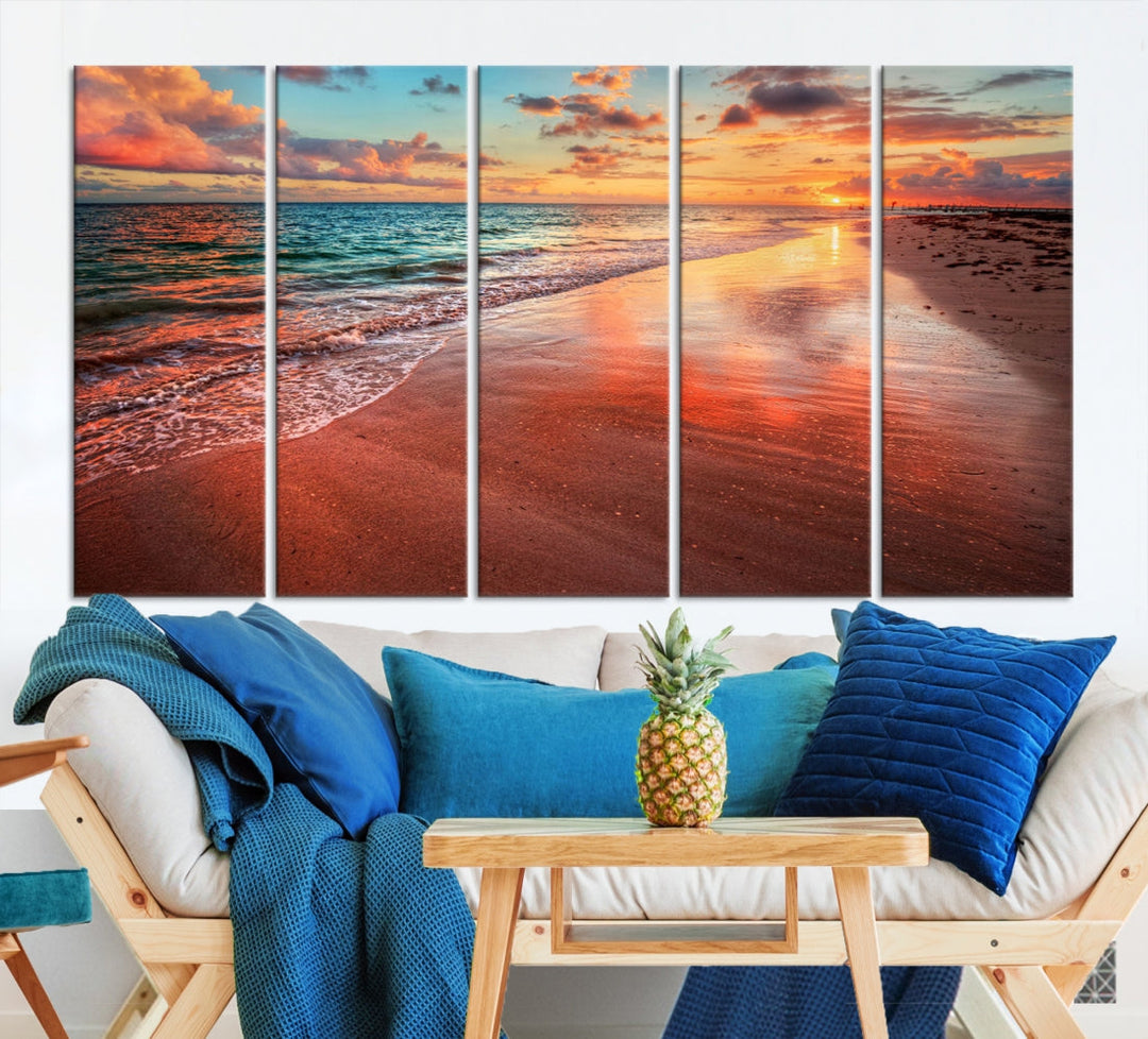 Ocean Beach Canvas Wall Art Beach Canvas, Coastal Sunset Tropical Island Beach Sunset Artwork Print for Living Room Home