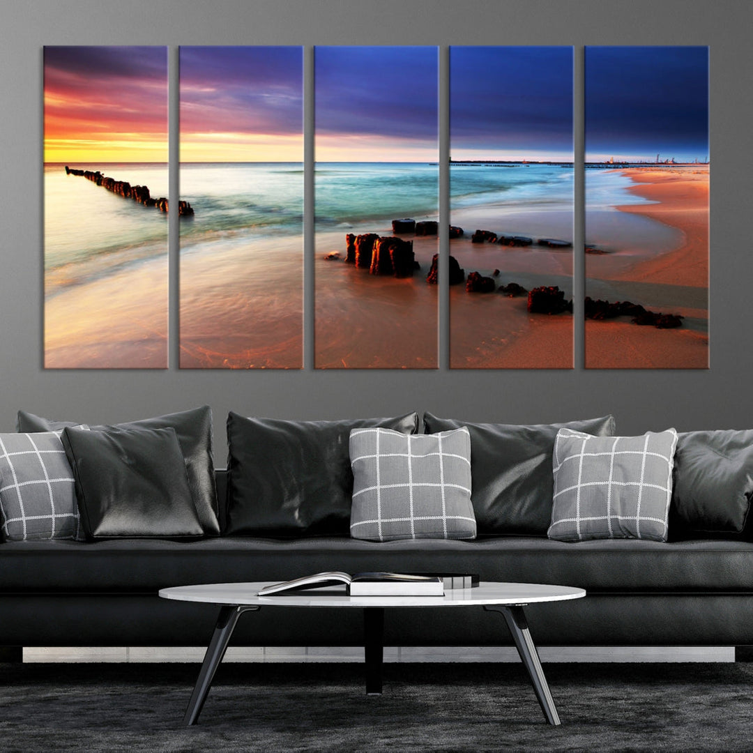 Ocean Beach Canvas Wall Art Beach Canvas, Coastal Sunset Tropical Island Beach Sunset Artwork Print for Living Room Home