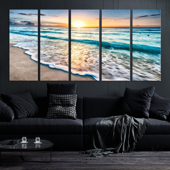 Ocean Beach Canvas Wall Art Beach Canvas, Coastal Sunset Tropical Island Beach Sunset Artwork Print for Living Room Home