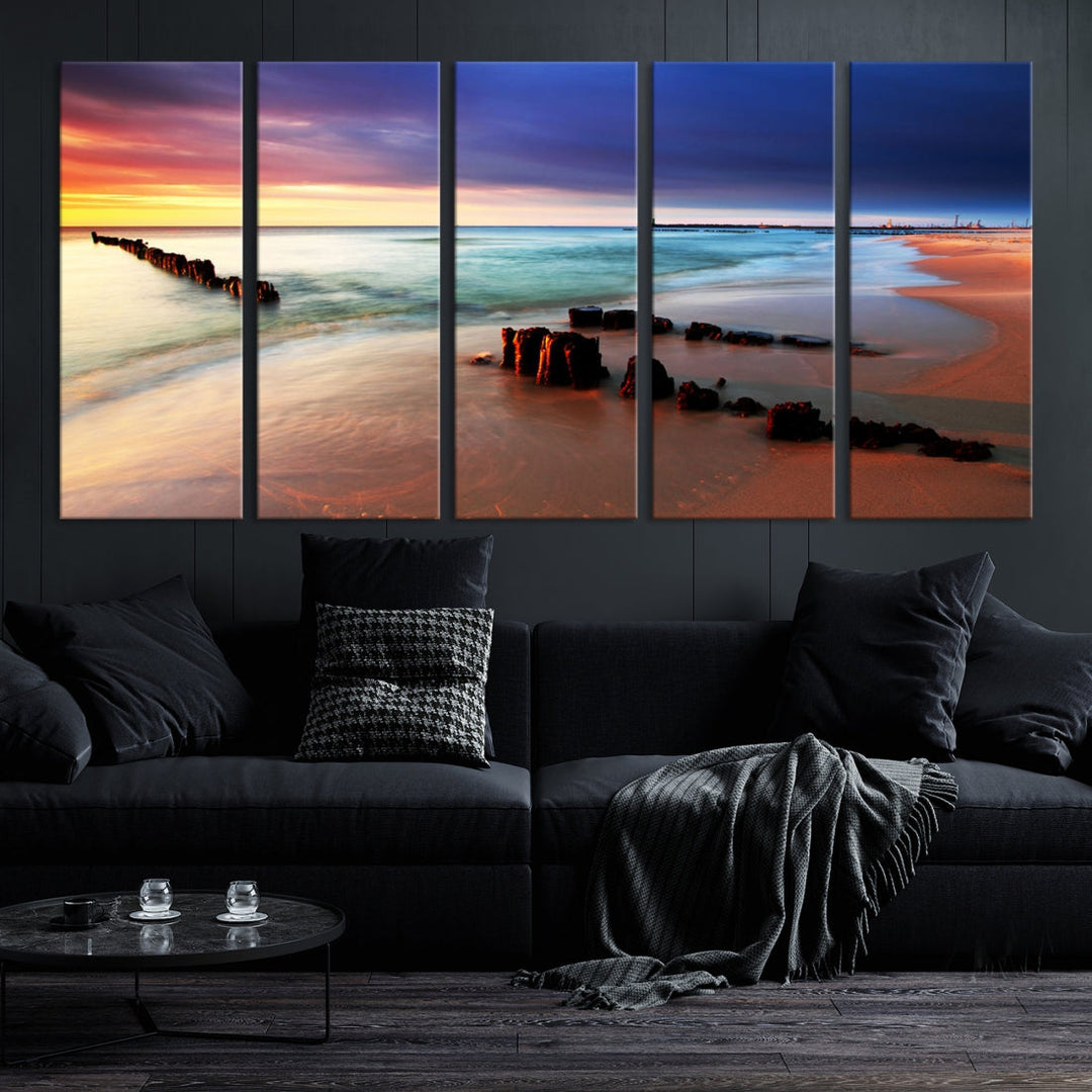 Ocean Beach Canvas Wall Art Beach Canvas, Coastal Sunset Tropical Island Beach Sunset Artwork Print for Living Room Home