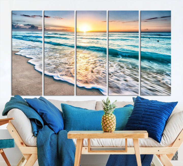 Ocean Beach Canvas Wall Art Beach Canvas, Coastal Sunset Tropical Island Beach Sunset Artwork Print for Living Room Home