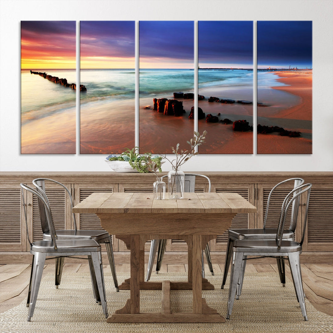 Ocean Beach Canvas Wall Art Beach Canvas, Coastal Sunset Tropical Island Beach Sunset Artwork Print for Living Room Home