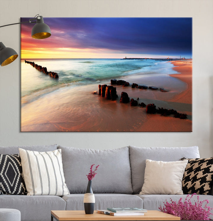 Ocean Beach Canvas Wall Art Beach Canvas, Coastal Sunset Tropical Island Beach Sunset Artwork Print for Living Room Home