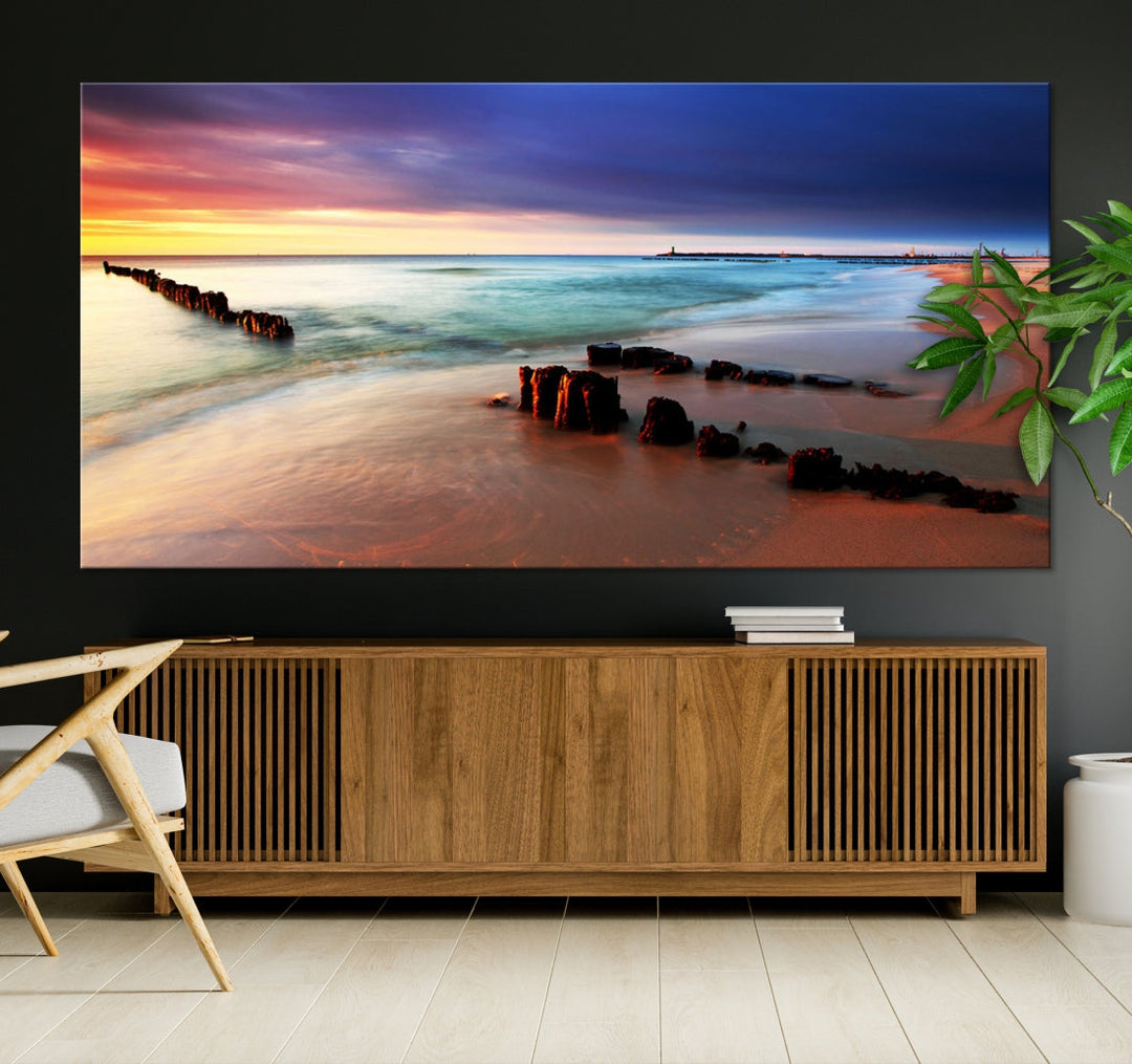 Ocean Beach Canvas Wall Art Beach Canvas, Coastal Sunset Tropical Island Beach Sunset Artwork Print for Living Room Home