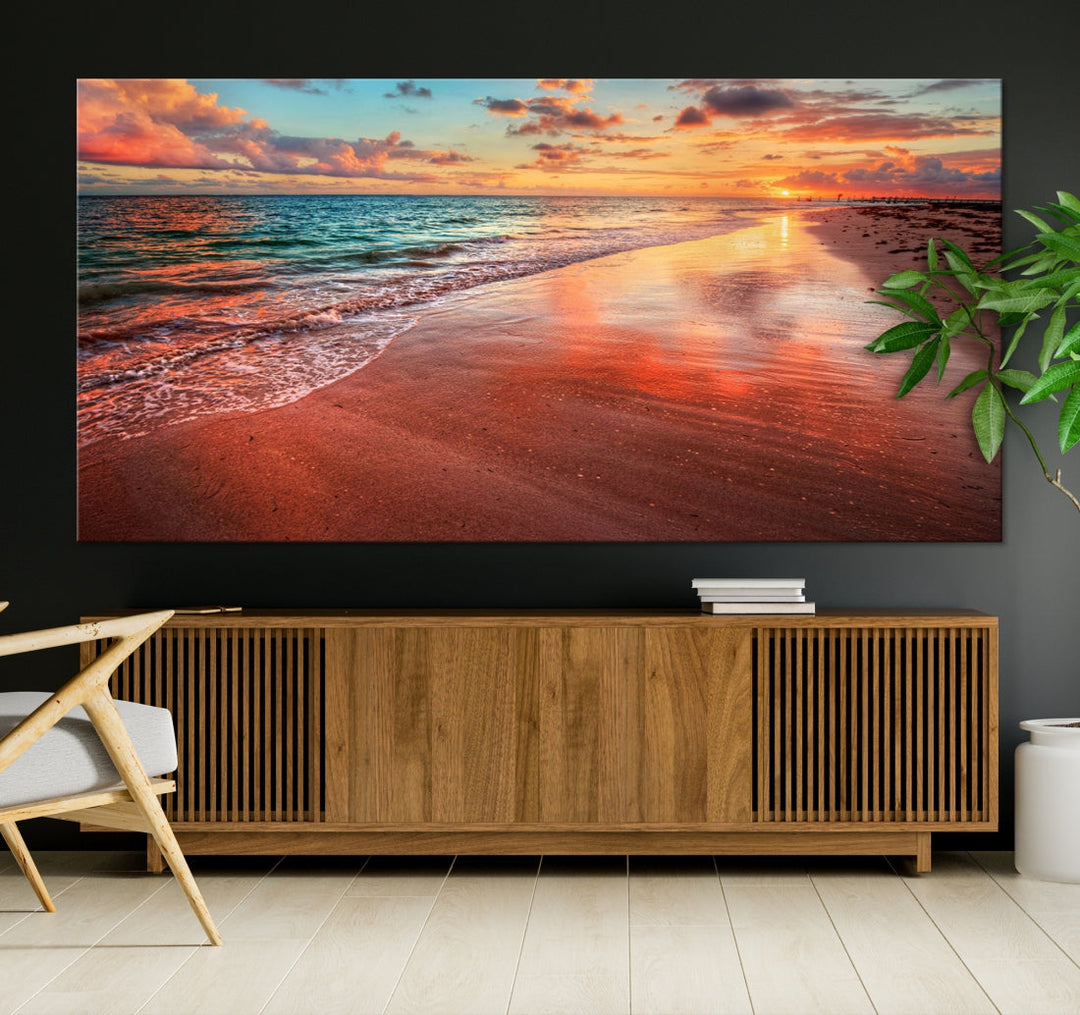 Ocean Beach Canvas Wall Art Beach Canvas, Coastal Sunset Tropical Island Beach Sunset Artwork Print for Living Room Home