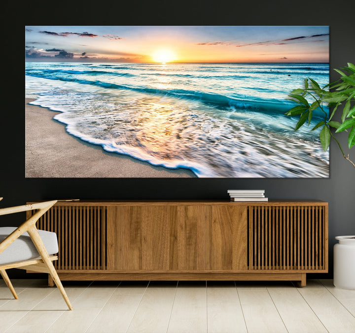 Ocean Beach Canvas Wall Art Beach Canvas, Coastal Sunset Tropical Island Beach Sunset Artwork Print for Living Room Home