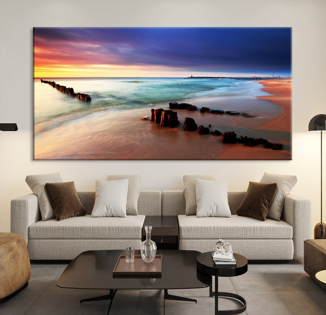 Ocean Beach Canvas Wall Art Beach Canvas, Coastal Sunset Tropical Island Beach Sunset Artwork Print for Living Room Home