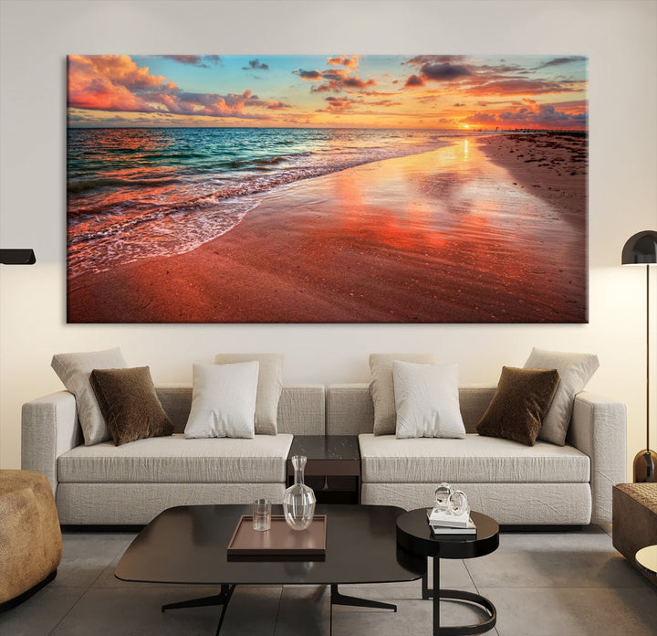 Ocean Beach Canvas Wall Art Beach Canvas, Coastal Sunset Tropical Island Beach Sunset Artwork Print for Living Room Home