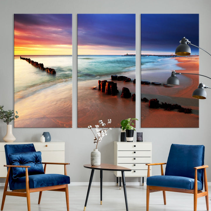 Ocean Beach Canvas Wall Art Beach Canvas, Coastal Sunset Tropical Island Beach Sunset Artwork Print for Living Room Home