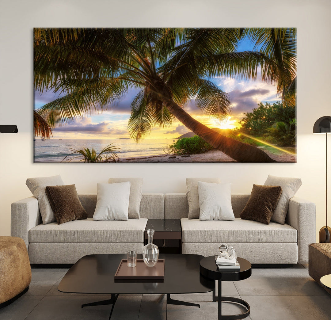 Ocean Beach Canvas Wall Art Beach Canvas, Coastal Sunset Tropical Island Beach Sunset Artwork Print for Living Room Home