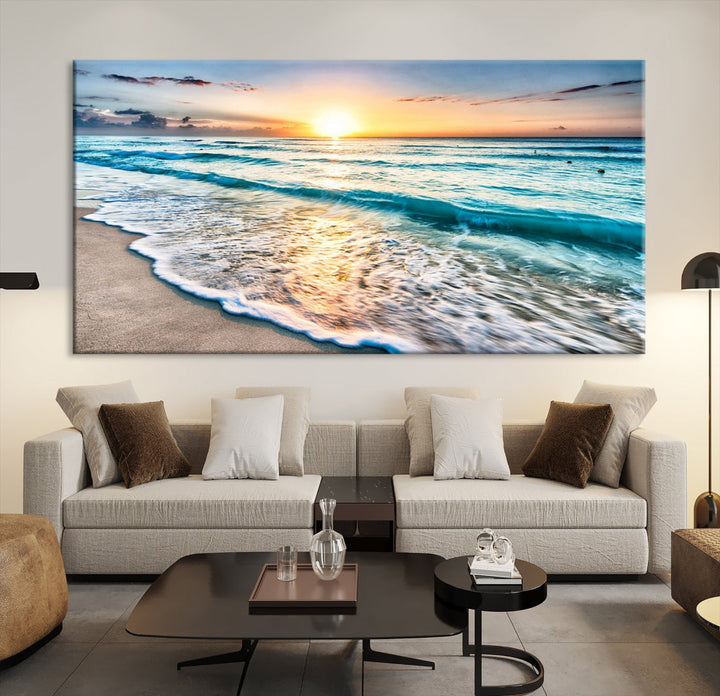 Ocean Beach Canvas Wall Art Beach Canvas, Coastal Sunset Tropical Island Beach Sunset Artwork Print for Living Room Home