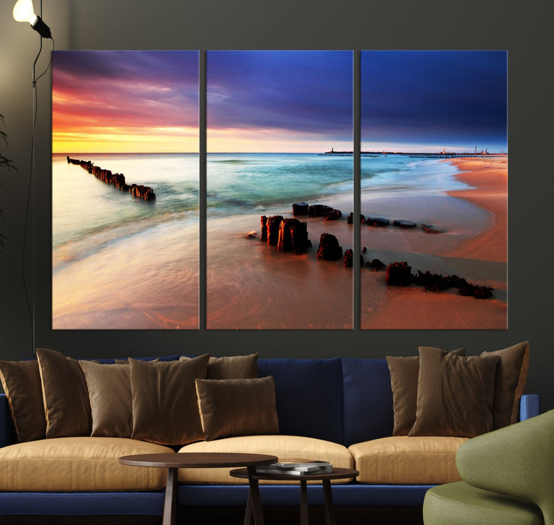 Ocean Beach Canvas Wall Art Beach Canvas, Coastal Sunset Tropical Island Beach Sunset Artwork Print for Living Room Home