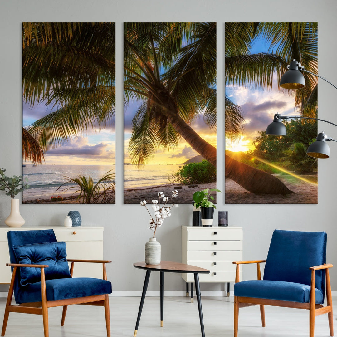 Ocean Beach Canvas Wall Art Beach Canvas, Coastal Sunset Tropical Island Beach Sunset Artwork Print for Living Room Home