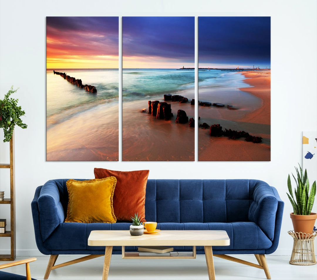 Ocean Beach Canvas Wall Art Beach Canvas, Coastal Sunset Tropical Island Beach Sunset Artwork Print for Living Room Home