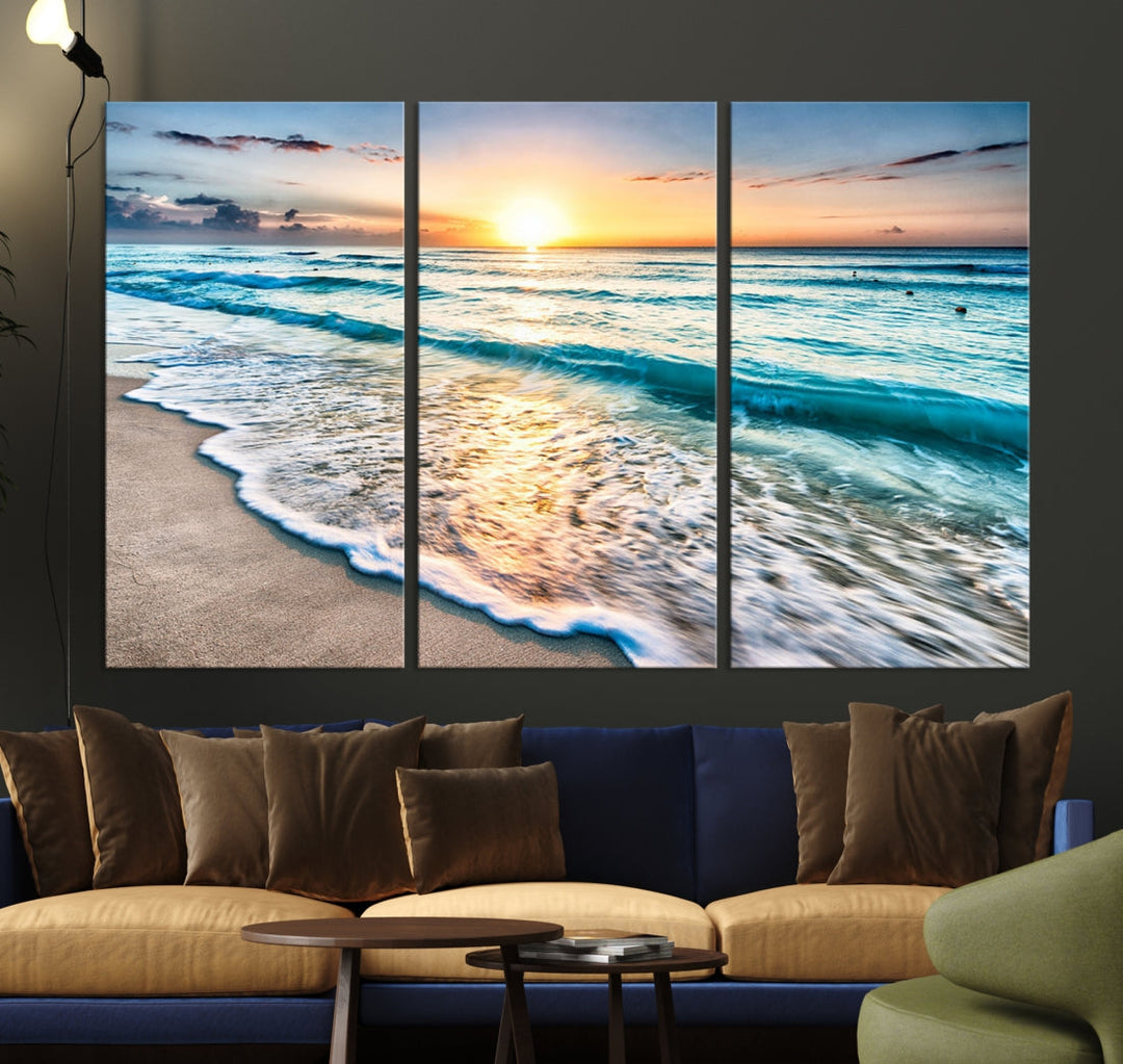 Ocean Beach Canvas Wall Art Beach Canvas, Coastal Sunset Tropical Island Beach Sunset Artwork Print for Living Room Home