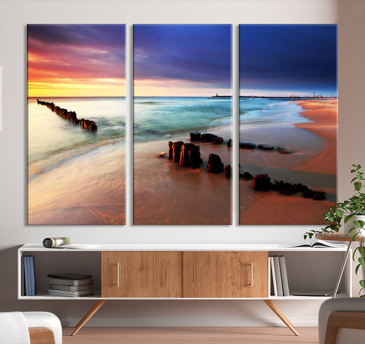 Ocean Beach Canvas Wall Art Beach Canvas, Coastal Sunset Tropical Island Beach Sunset Artwork Print for Living Room Home