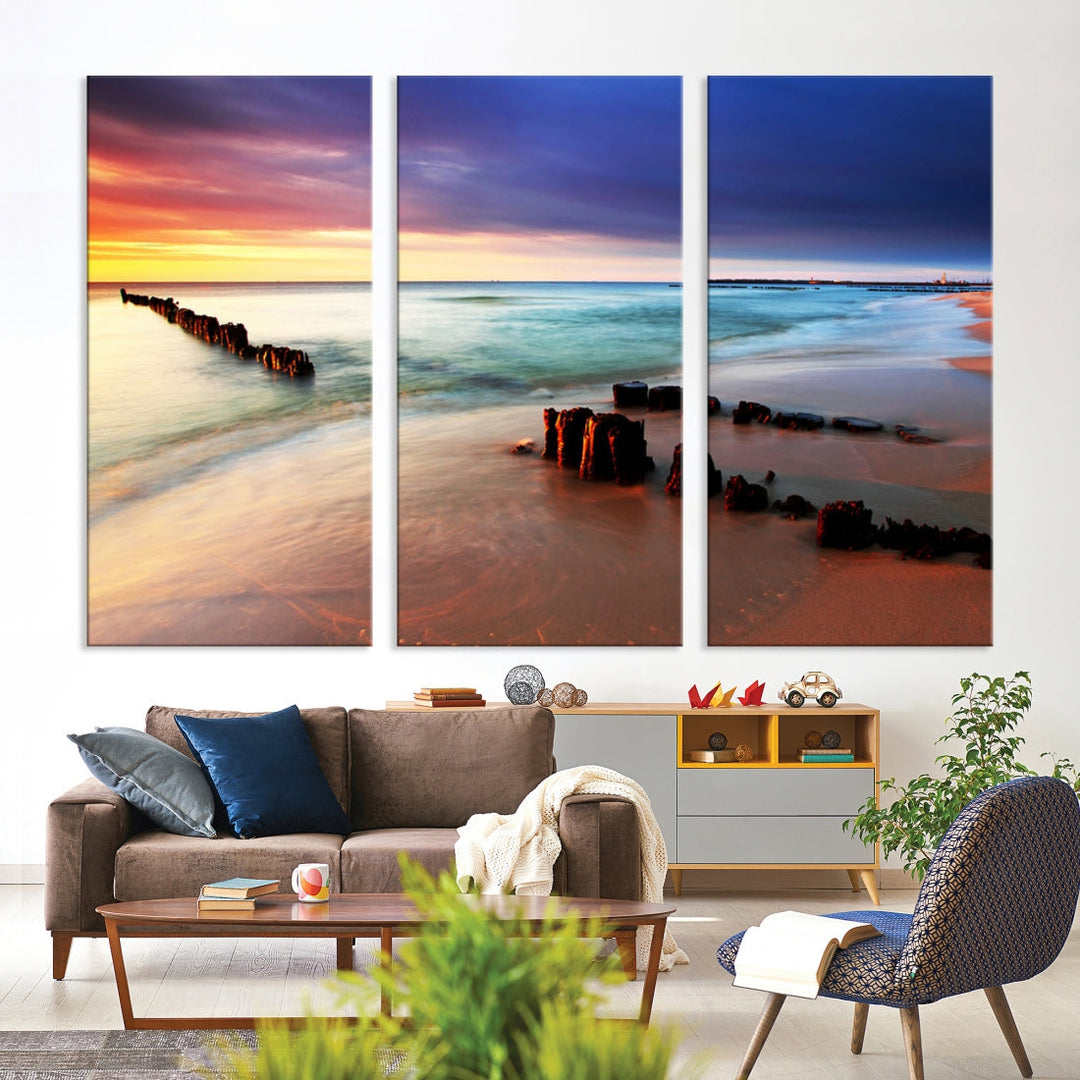 Ocean Beach Canvas Wall Art Beach Canvas, Coastal Sunset Tropical Island Beach Sunset Artwork Print for Living Room Home