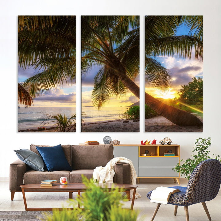 Ocean Beach Canvas Wall Art Beach Canvas, Coastal Sunset Tropical Island Beach Sunset Artwork Print for Living Room Home