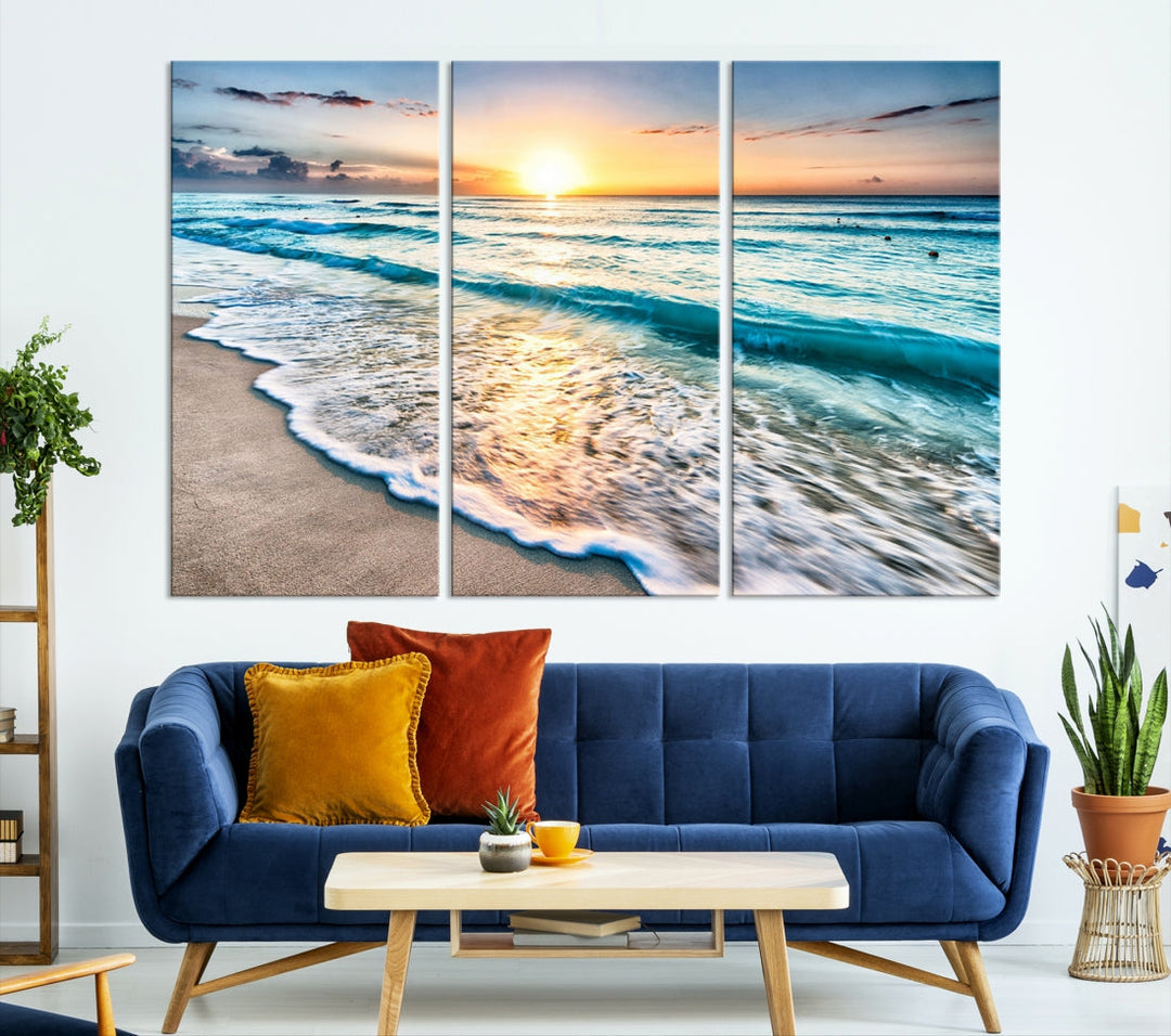 Ocean Beach Canvas Wall Art Beach Canvas, Coastal Sunset Tropical Island Beach Sunset Artwork Print for Living Room Home