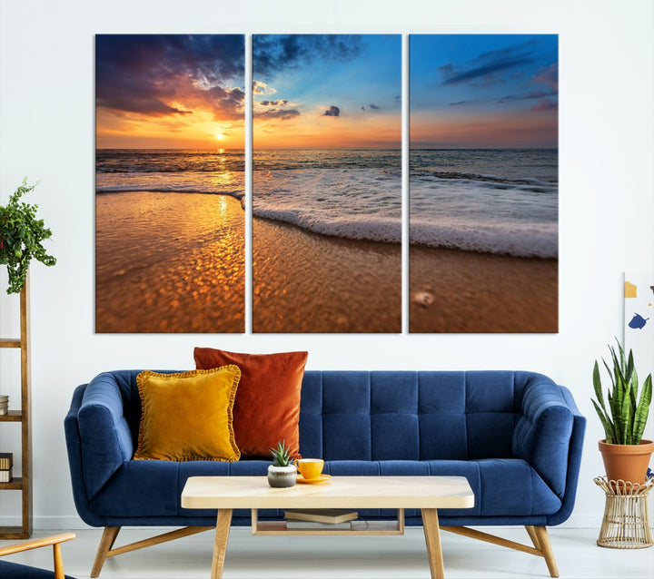 Ocean Beach Canvas Wall Art Beach Canvas, Coastal Sunset Tropical Island Beach Sunset Artwork Print