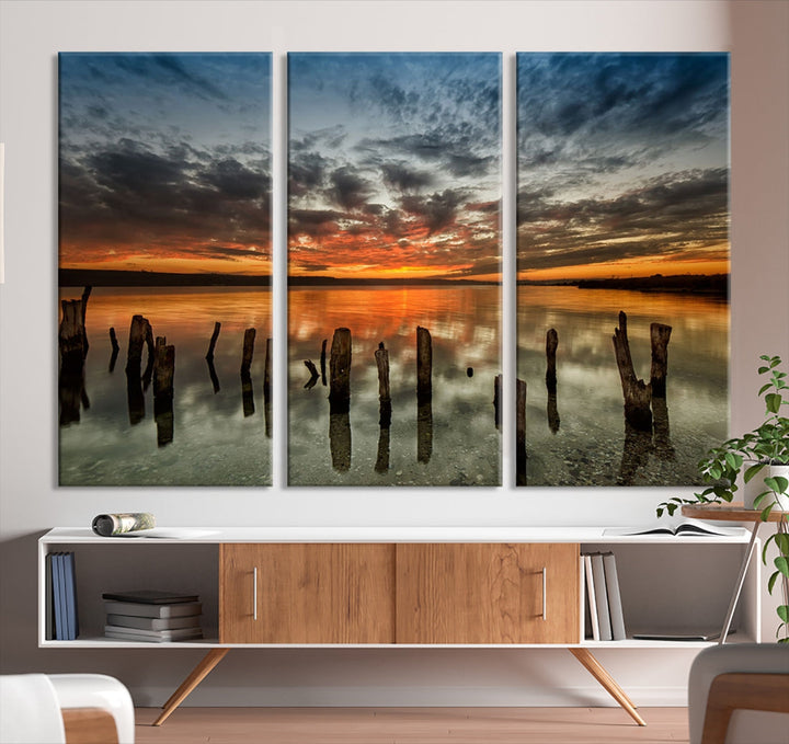 Ocean Beach Canvas Wall Art Beach Canvas, Coastal Sunset Tropical Island Beach Sunset Artwork Print