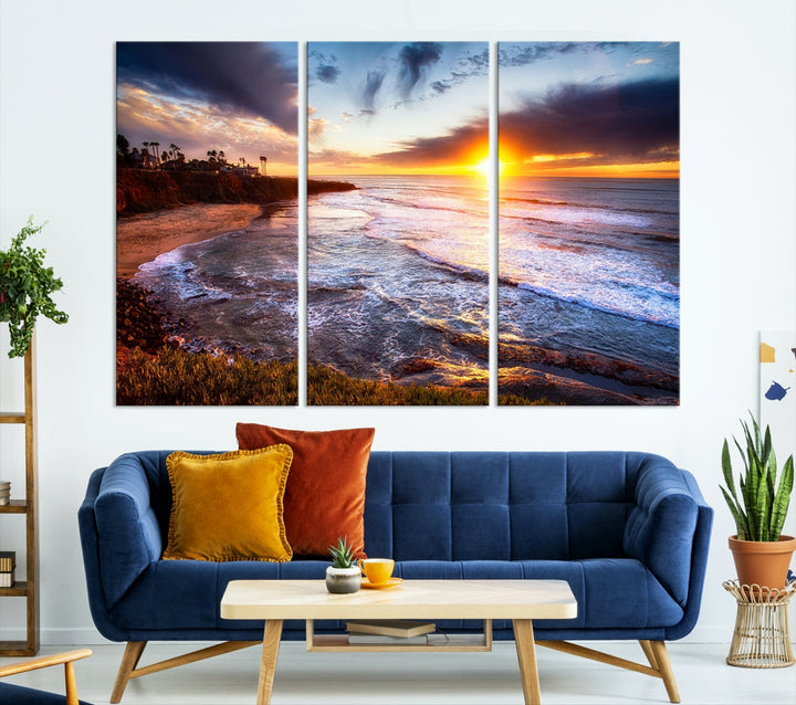 Ocean Beach Canvas Wall Art Beach Canvas, Coastal Sunset Tropical Island Beach Sunset Artwork Print