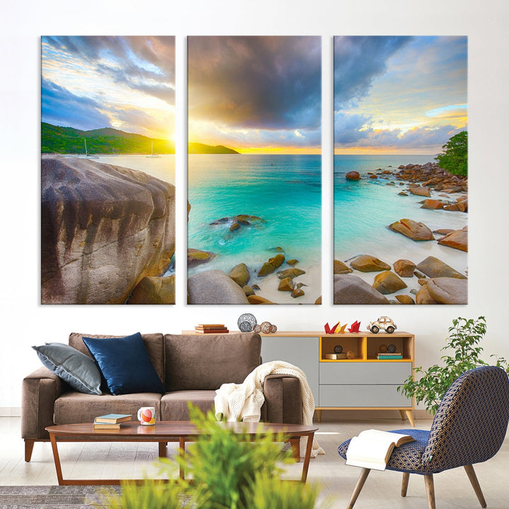 Ocean Beach Canvas Wall Art Beach Canvas, Coastal Sunset Tropical Island Beach