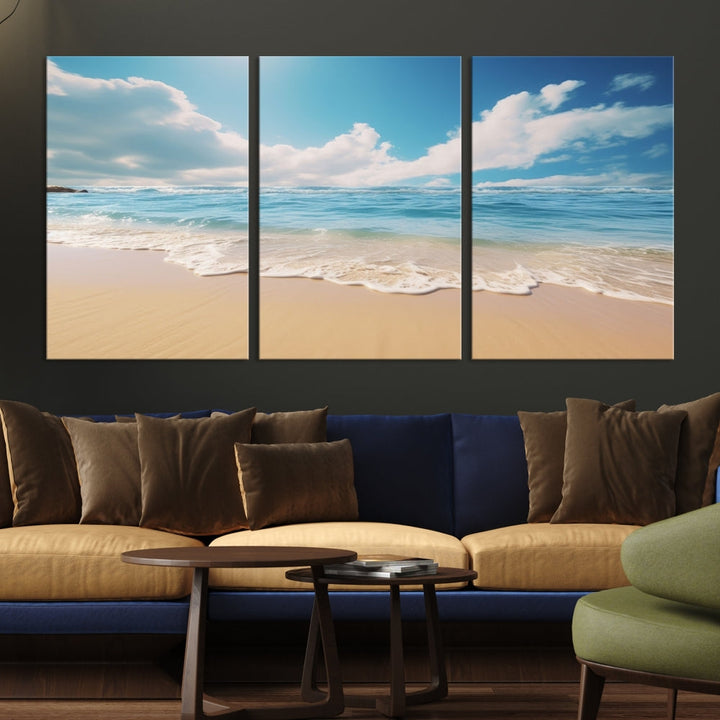 Ocean Wall Art, Beach Landscape Canvas, Set of Print, Nature Art Print, Modern Living Room Apartment Decor