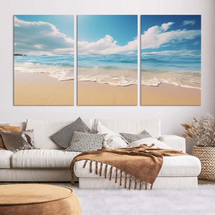 Ocean Wall Art, Beach Landscape Canvas, Set of Print, Nature Art Print, Modern Living Room Apartment Decor