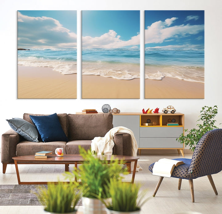 Ocean Wall Art, Beach Landscape Canvas, Set of Print, Nature Art Print, Modern Living Room Apartment Decor